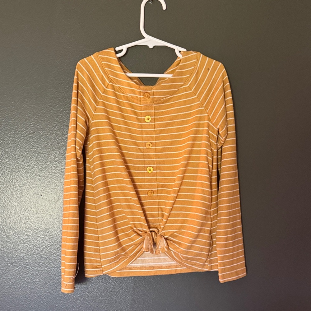 abercrombie kids Striped Button-Front Tie Hem Long Sleeve Top - Mustard